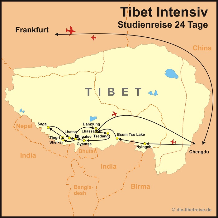 Reiseroute Tibet Intensiv